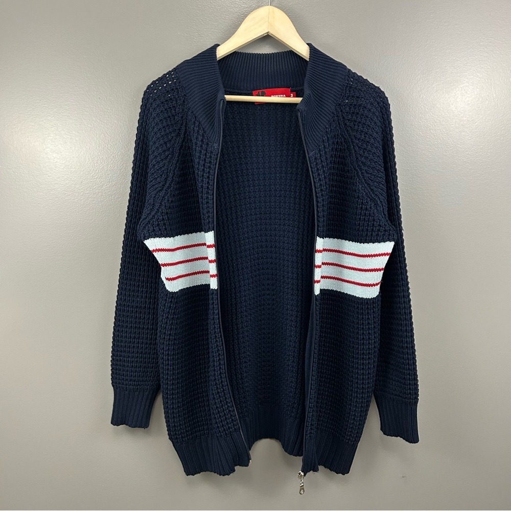 Bokura Jeans Argentina Navy Blue Wool Blend Knit Zip-Up Sweater Size Medium - Picture 5 of 12